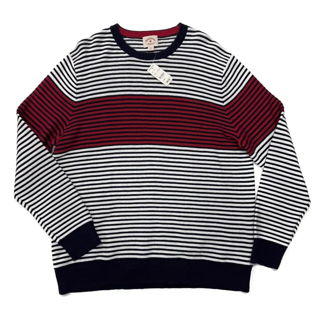 Brooks Brothers Sweater Mens XL Crewneck Red‎ Fleece Striped Pullover Cotton NWT